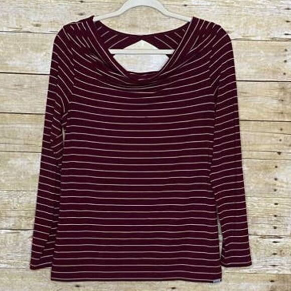 EDDIE BAUER COWL NECK STRIPED LONG SLEEVE CUTOUT LS TEE SHIRT SIZE MEDIUM - Picture 1 of 2
